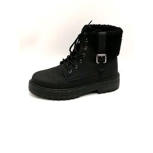 Olivia Miller‎ Boots Womens Black 7.5 Lace Up Ankle Shoe Faux Fur Trim Chukka